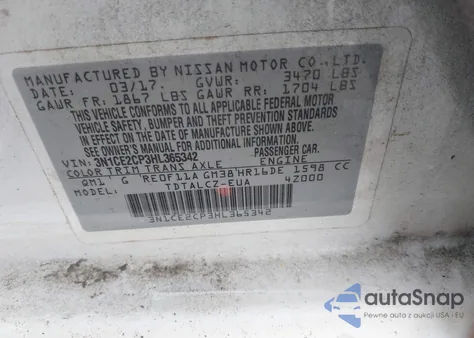 2017 Nissan Versa Note S Plus from USA, damaged, VIN 3N1CE2CP3HL365342